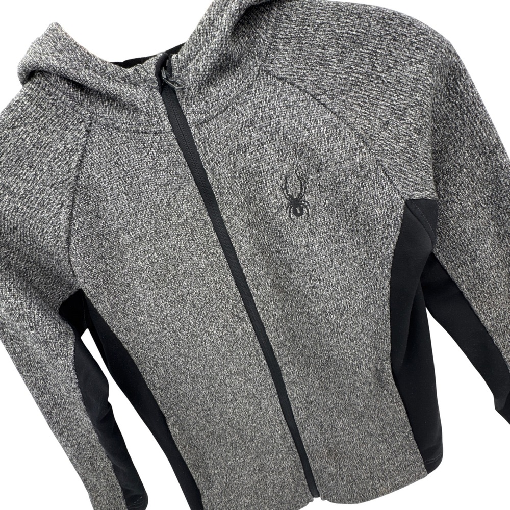 Spyder‎ Boys Full Zip Hoodie L 14/16 Grey Black Knit Fleece Jacket